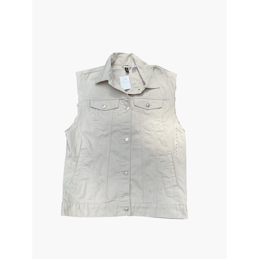 H &m denim beige vest Size Small NWT Raw Edge